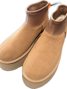 Women Size 11 Tan/ Chestnut Platform Boots - Suede Upper
